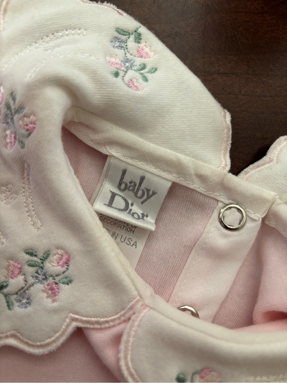 New Dior Baby girls Pink Embroidered Collar Romper onesie 3-6 cotton vintage - Picture 4 of 6